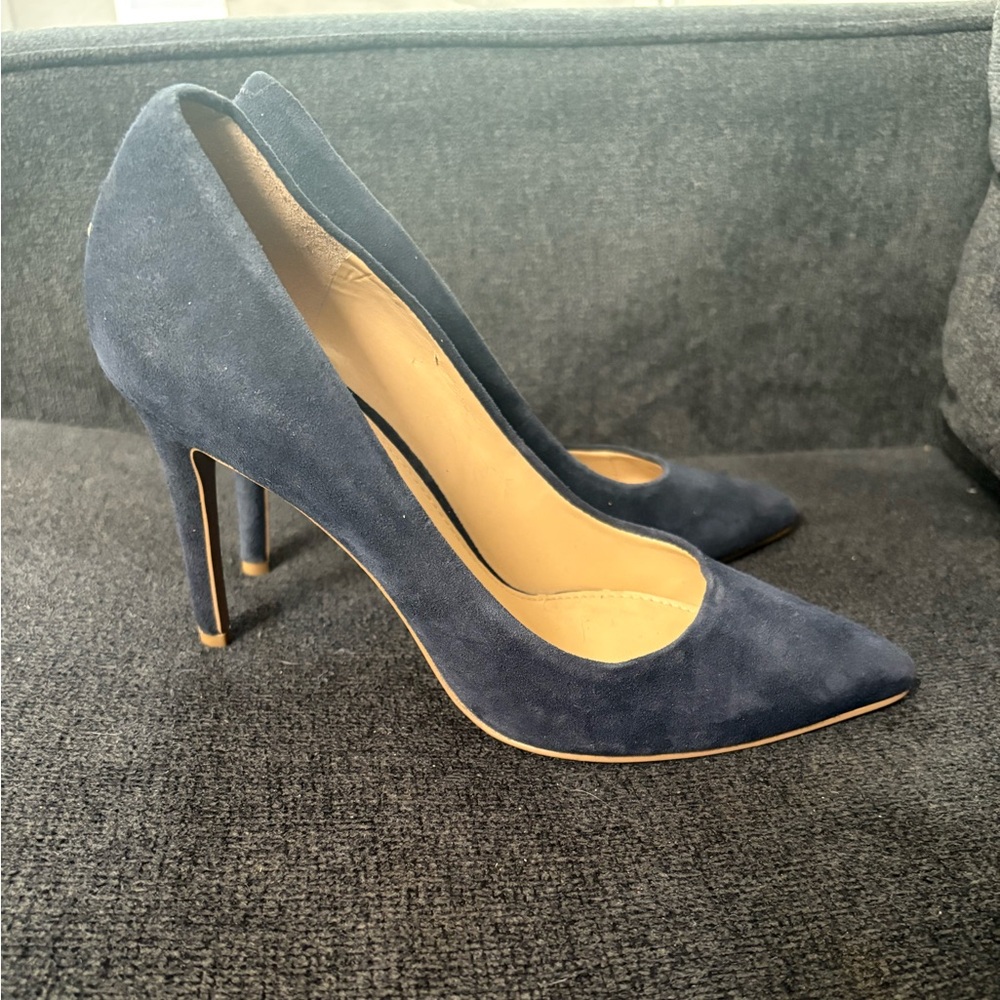 Elegant Navy Blue Suede Women's Heels